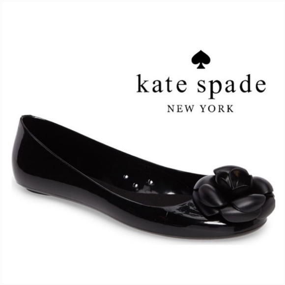 New! Kate Spade Jade Flower Black Jelly Ballet Flats - Picture 2 of 6